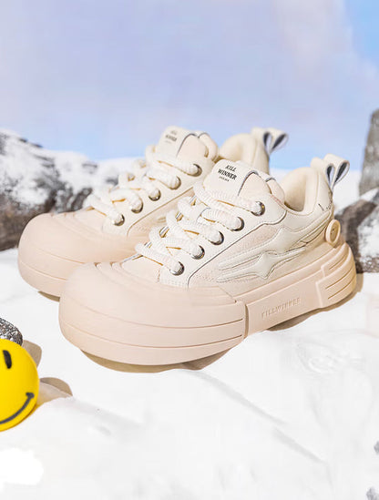 Beige Smile Panel Platform Sneakers