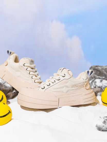 Beige Smile Panel Platform Sneakers