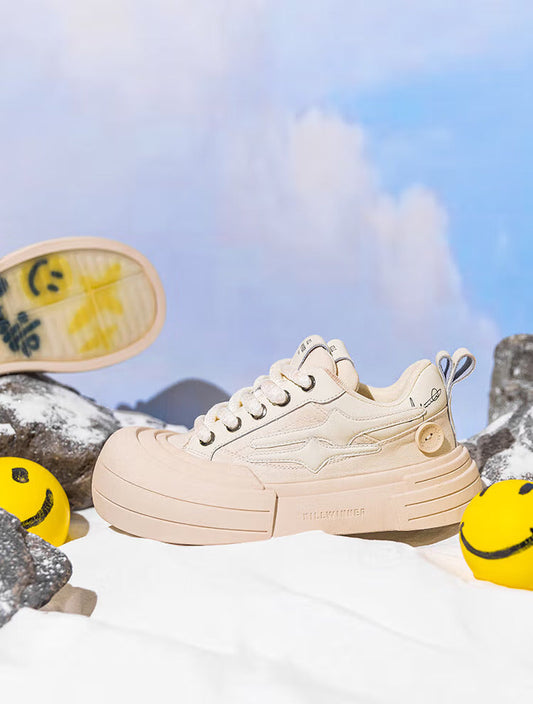 Beige Smile Panel Platform Sneakers