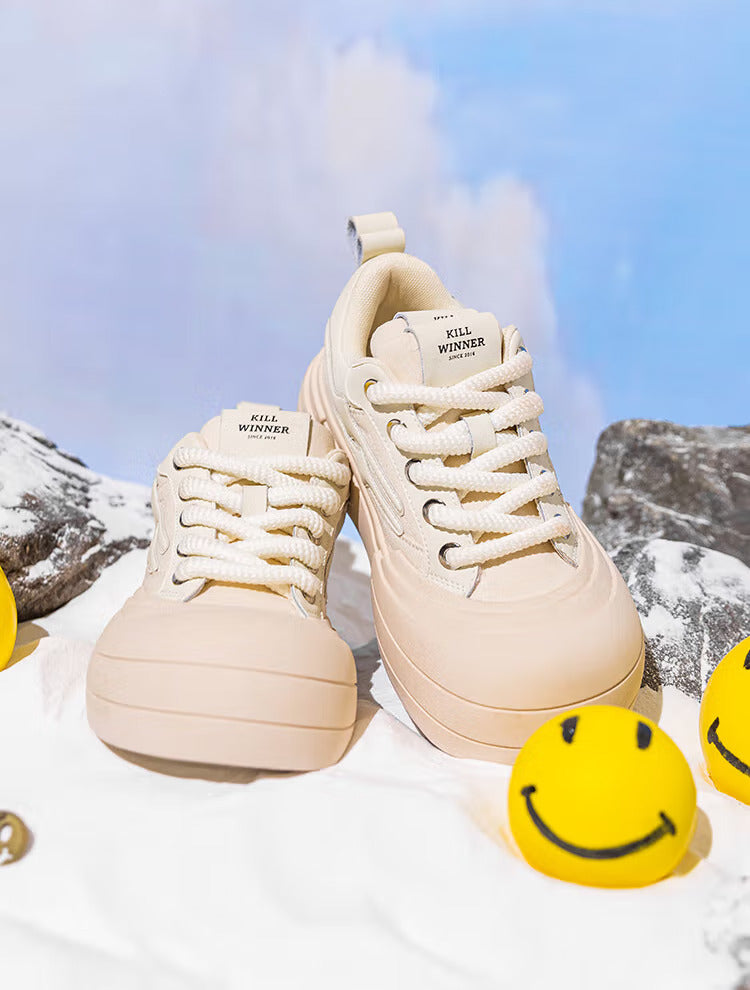 Beige Smile Panel Platform Sneakers