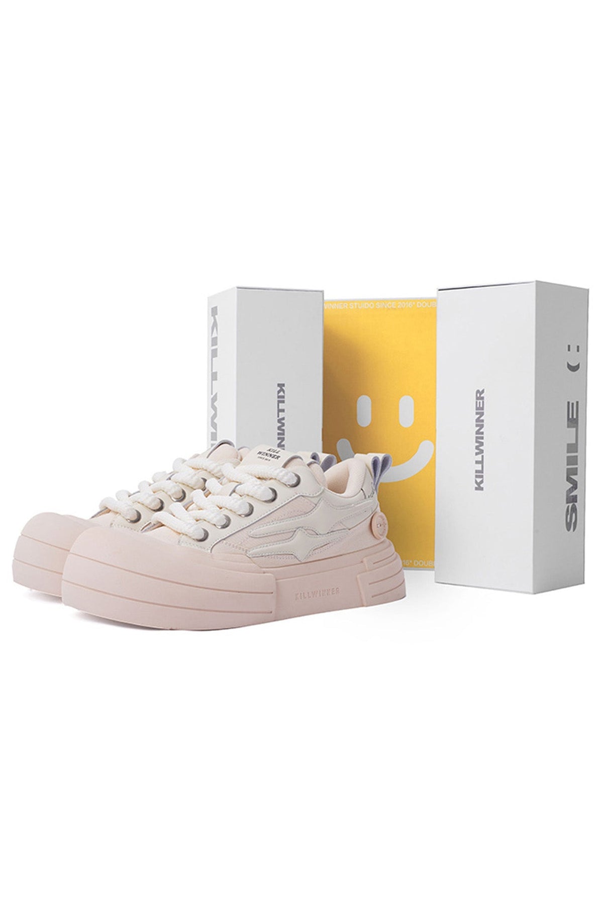 Beige Smile Panel Platform Sneakers