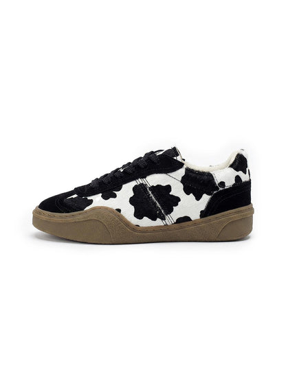 Black Cow-Print Horsehair Low-Top Sneakers