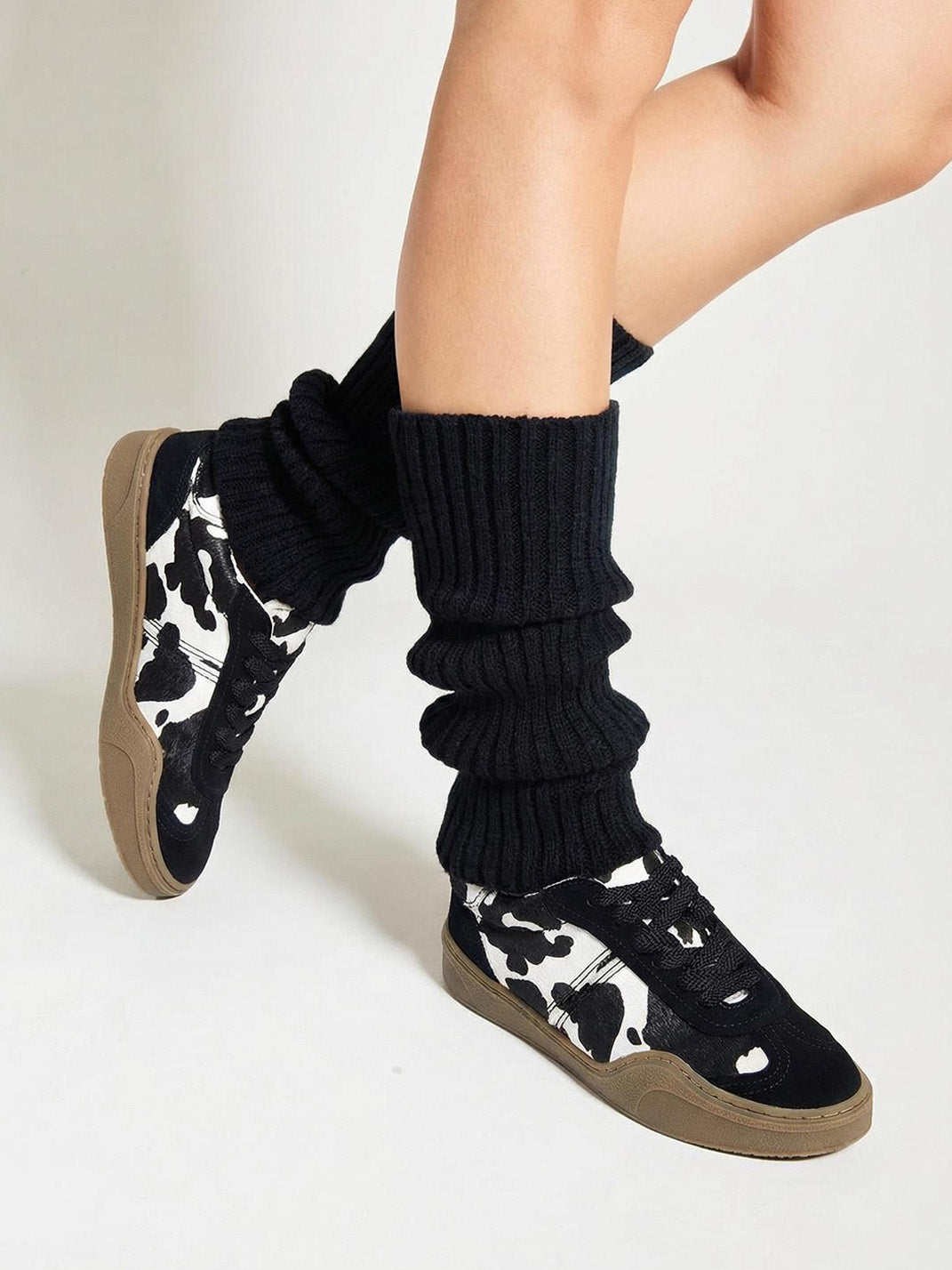 Black Cow-Print Horsehair Low-Top Sneakers