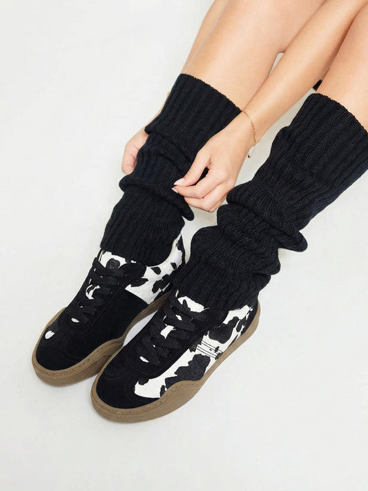 Black Cow-Print Horsehair Low-Top Sneakers