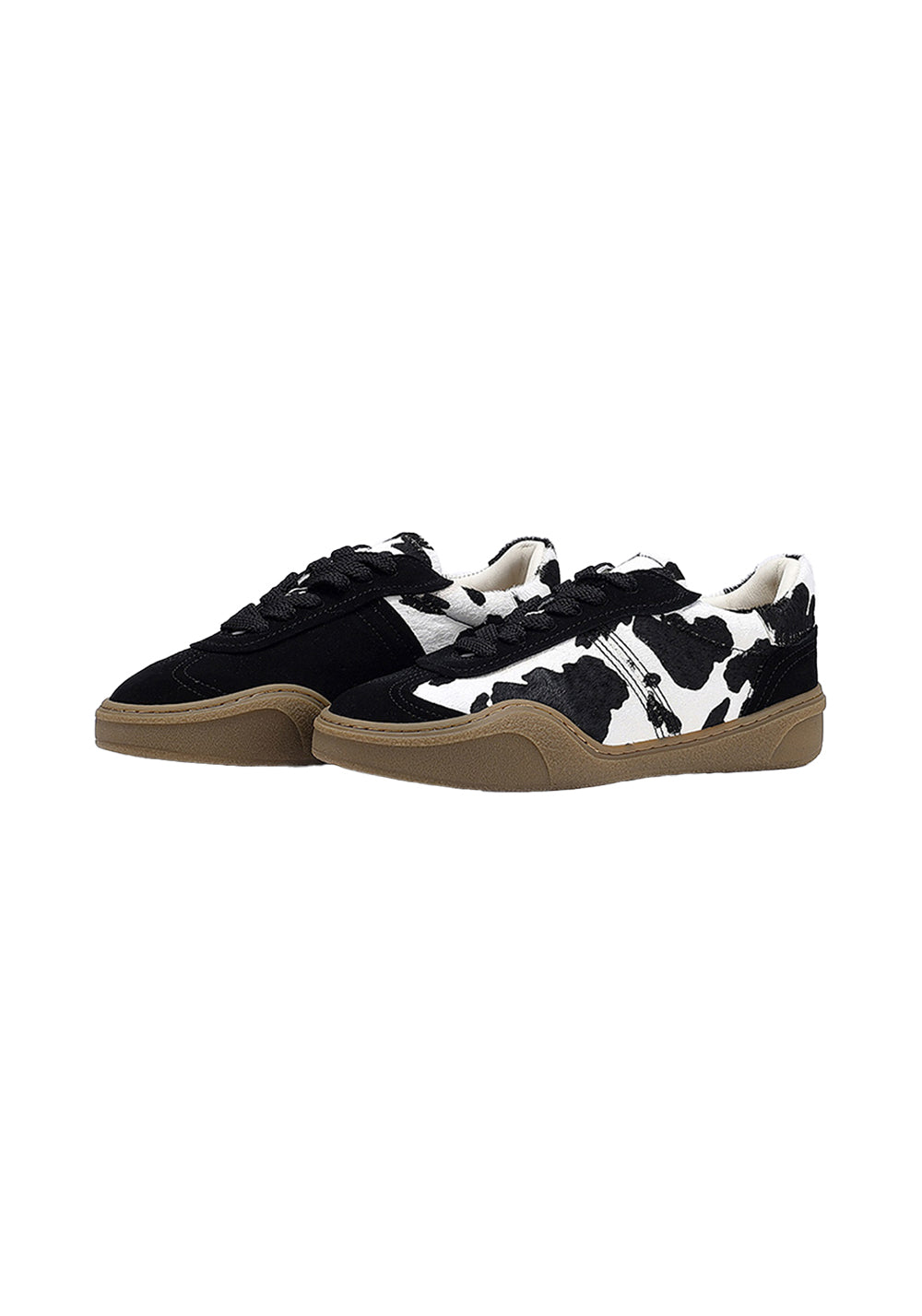 Black Cow-Print Horsehair Low-Top Sneakers