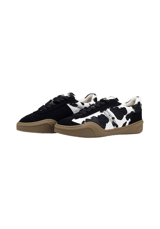 Black Cow-Print Horsehair Low-Top Sneakers