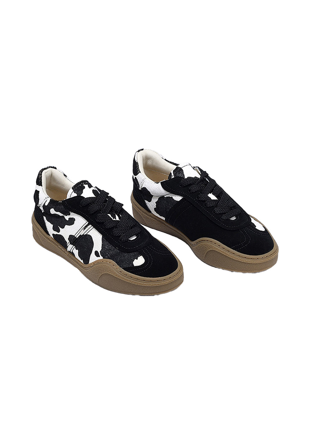 Black Cow-Print Horsehair Low-Top Sneakers