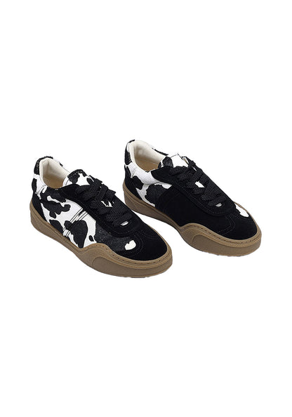 Black Cow-Print Horsehair Low-Top Sneakers