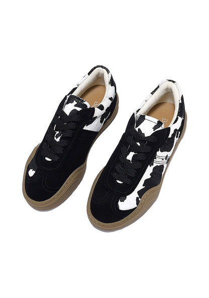 Black Cow-Print Horsehair Low-Top Sneakers