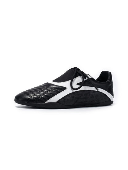 Black Quilted-Panel Flat-Sole Sneakers
