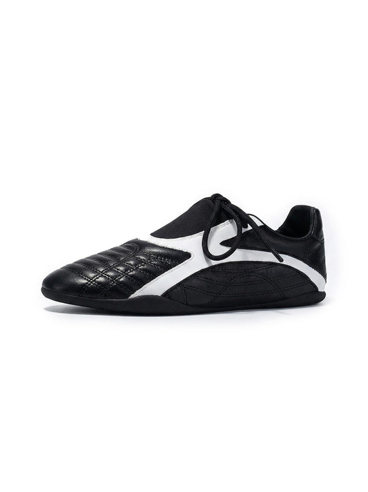 Black Quilted-Panel Flat-Sole Sneakers