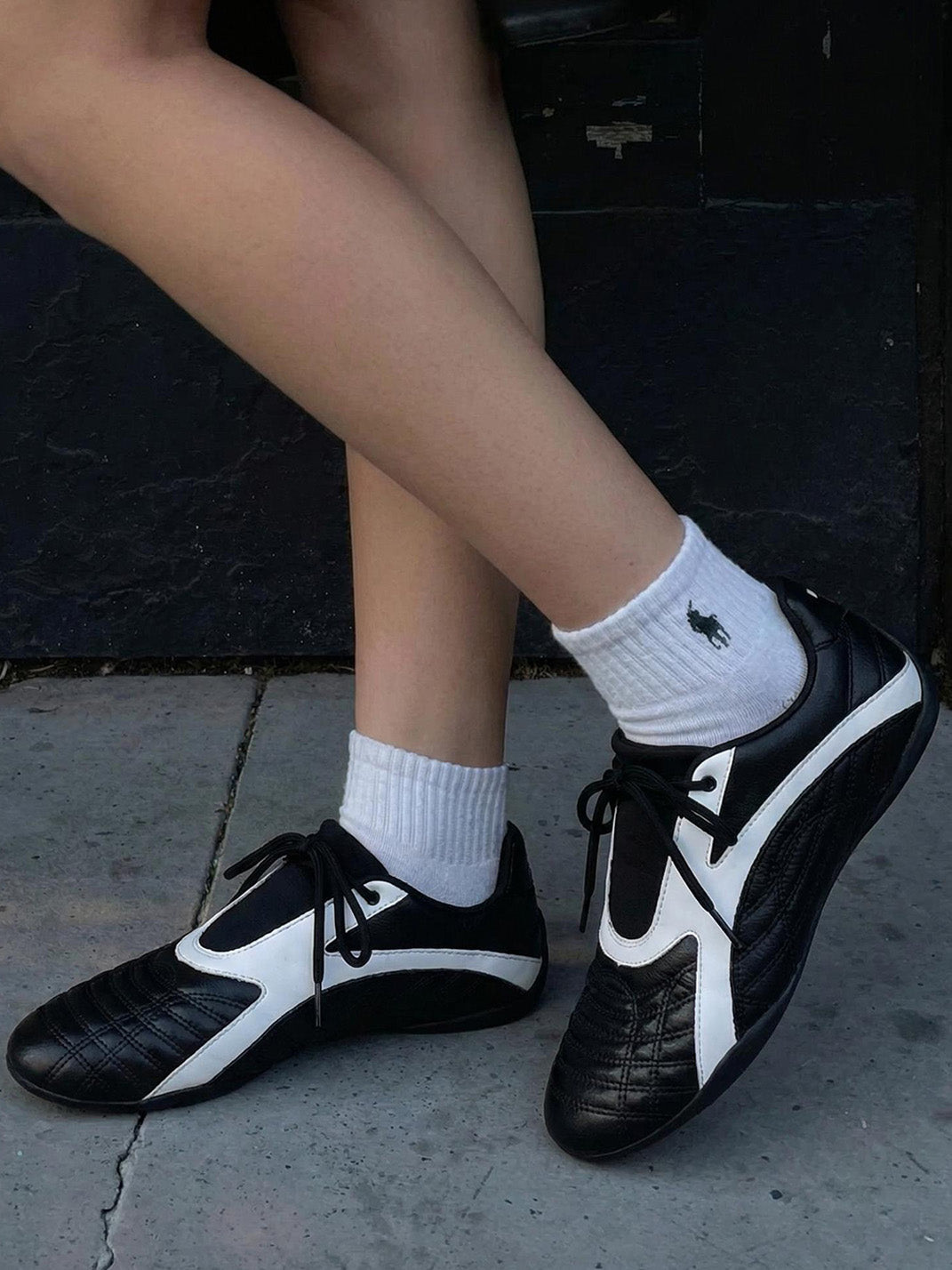 Black Quilted-Panel Flat-Sole Sneakers