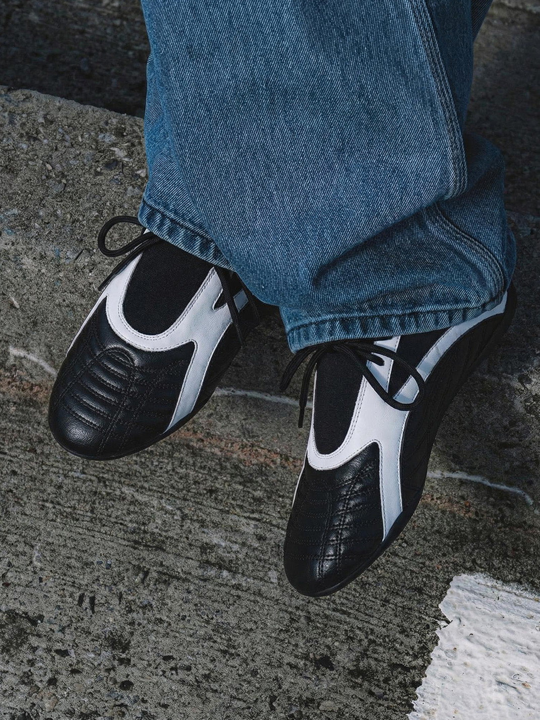Black Quilted-Panel Flat-Sole Sneakers