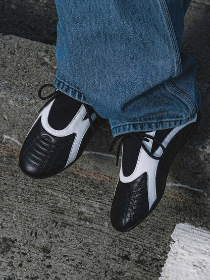 Black Quilted-Panel Flat-Sole Sneakers