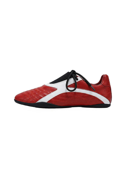 Red Quilted-Panel Flat-Sole Sneakers