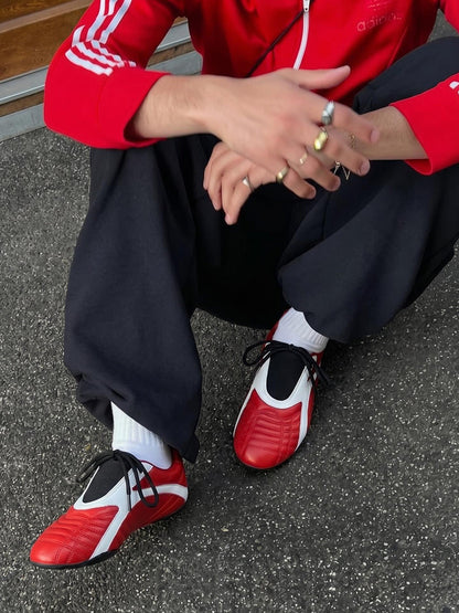 Red Quilted-Panel Flat-Sole Sneakers