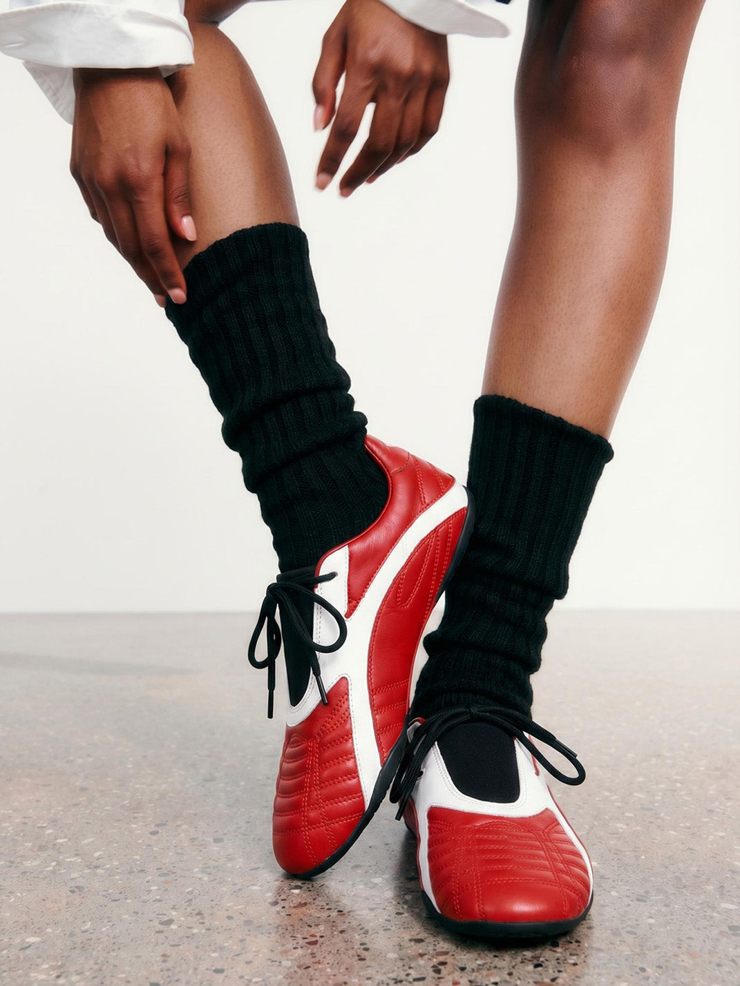 Red Quilted-Panel Flat-Sole Sneakers