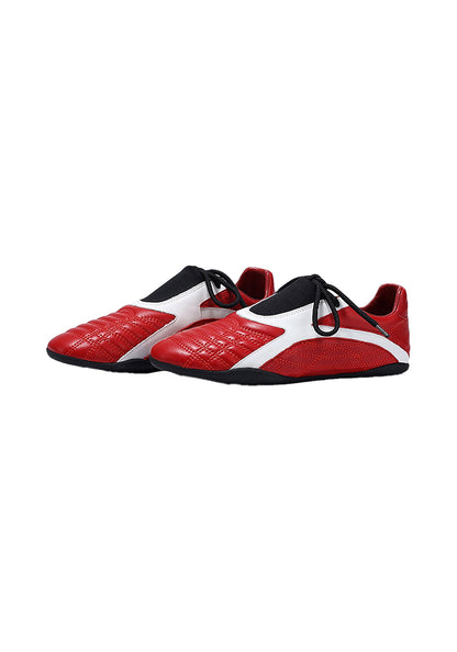 Red Quilted-Panel Flat-Sole Sneakers
