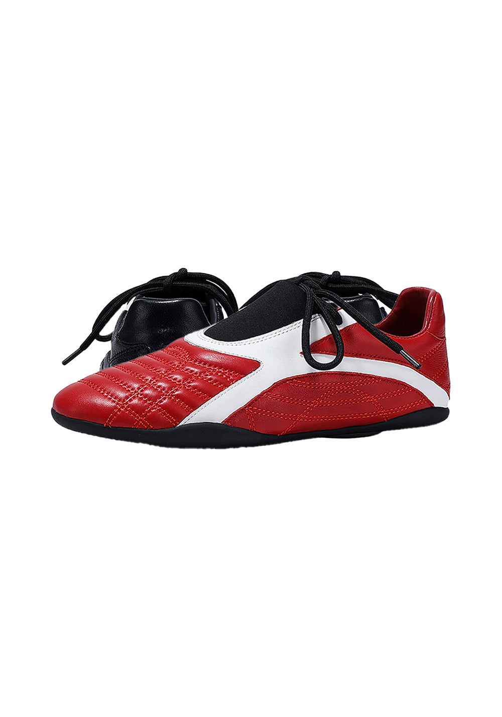 Red Quilted-Panel Flat-Sole Sneakers
