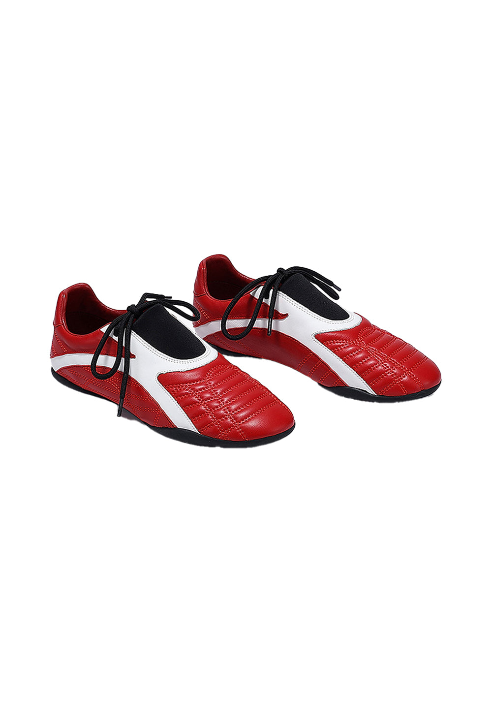 Red Quilted-Panel Flat-Sole Sneakers
