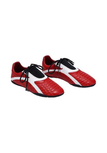 Red Quilted-Panel Flat-Sole Sneakers