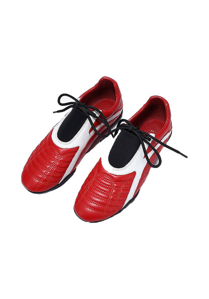 Red Quilted-Panel Flat-Sole Sneakers