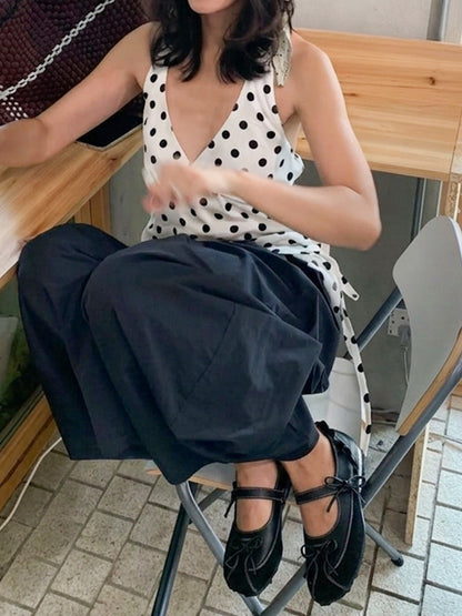 Black Bow-Tie Leather Ballet Flats