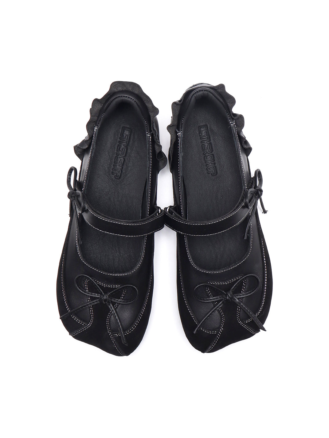 Black Bow-Tie Leather Ballet Flats