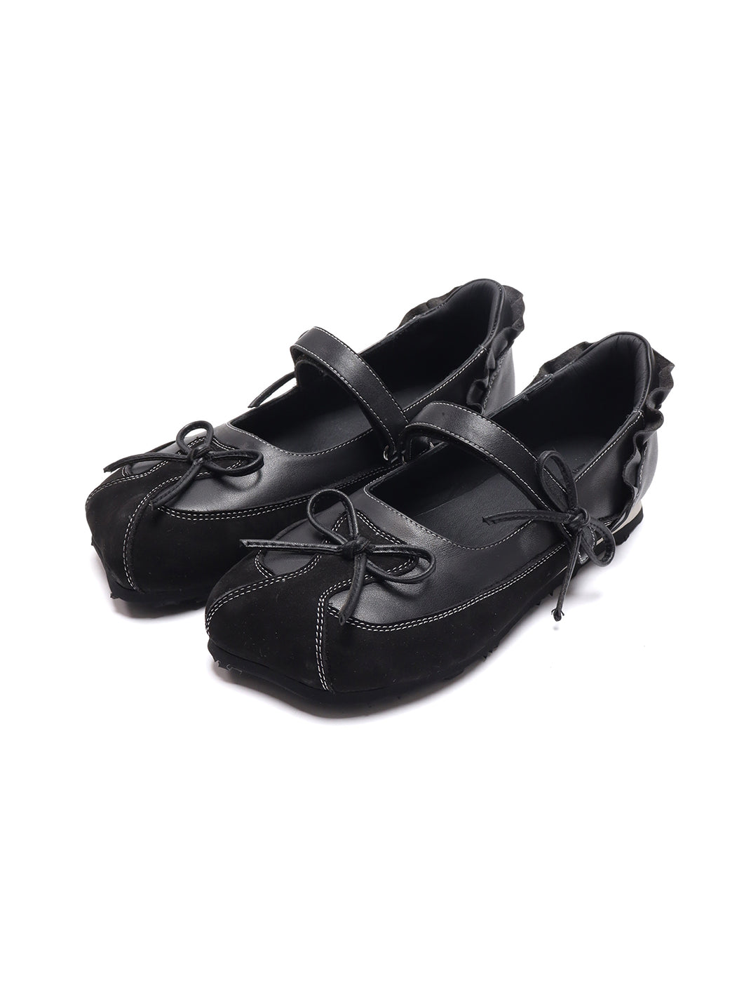 Black Bow-Tie Leather Ballet Flats
