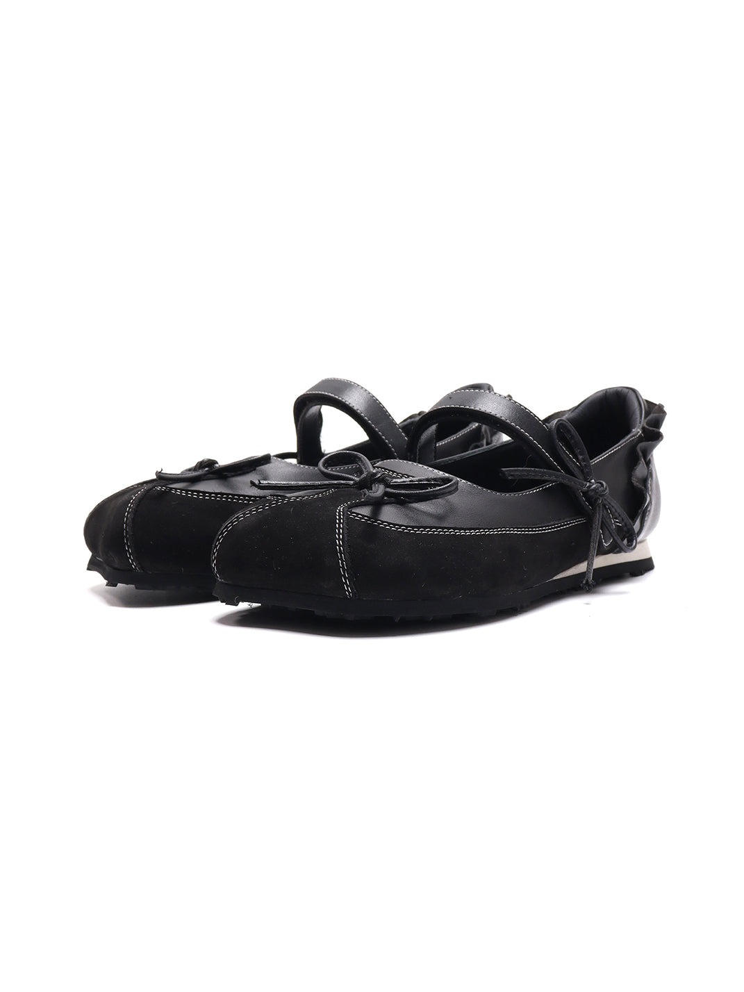 Black Bow-Tie Leather Ballet Flats