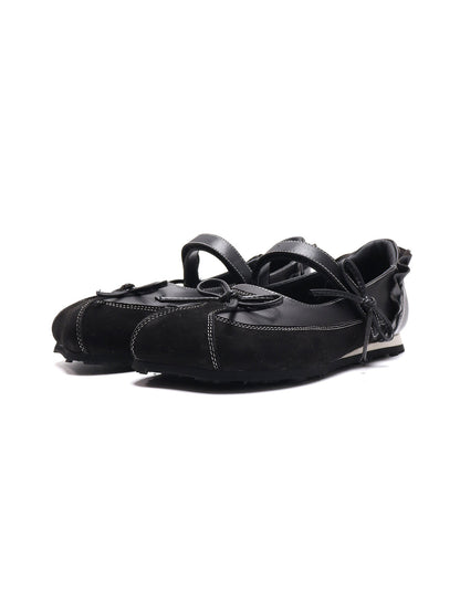 Black Bow-Tie Leather Ballet Flats