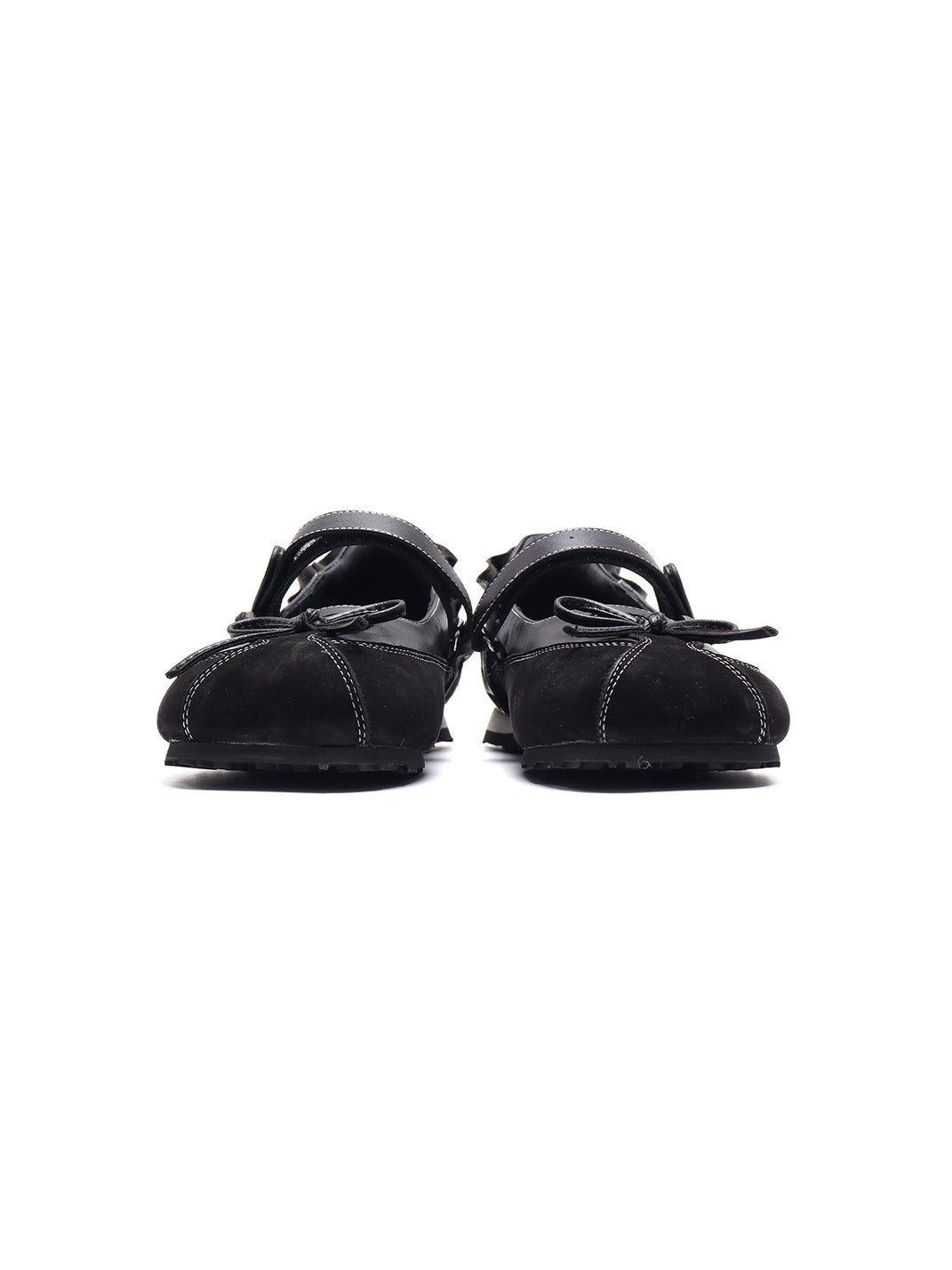 Black Bow-Tie Leather Ballet Flats