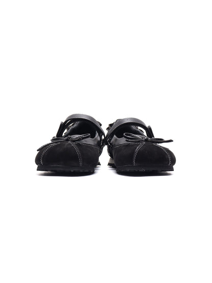 Black Bow-Tie Leather Ballet Flats