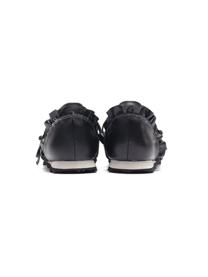 Black Bow-Tie Leather Ballet Flats