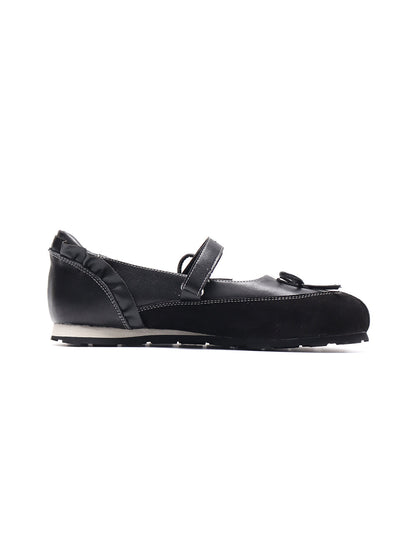 Black Bow-Tie Leather Ballet Flats