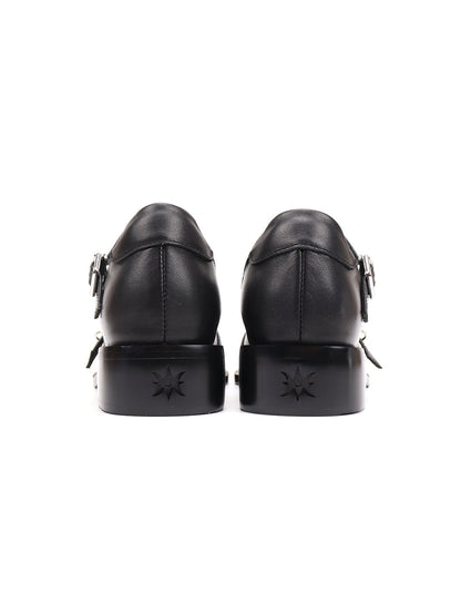 Black Buckle-Strap Pointed Mary Jane Flats