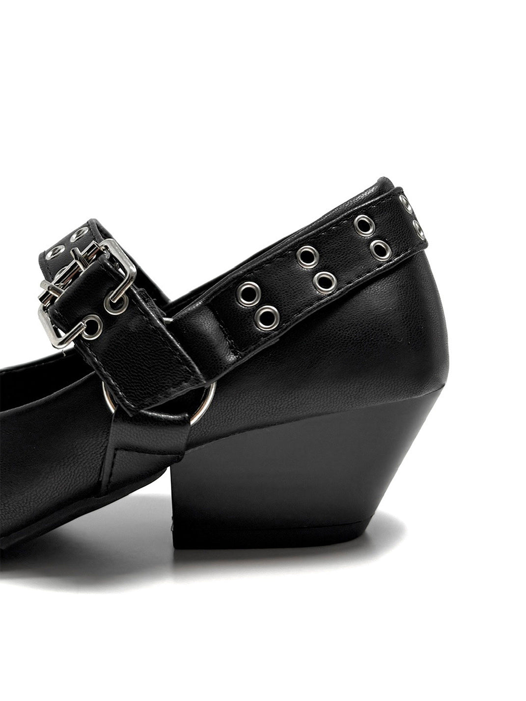 Black Buckle-Strap Pointed Mary Jane Pumps