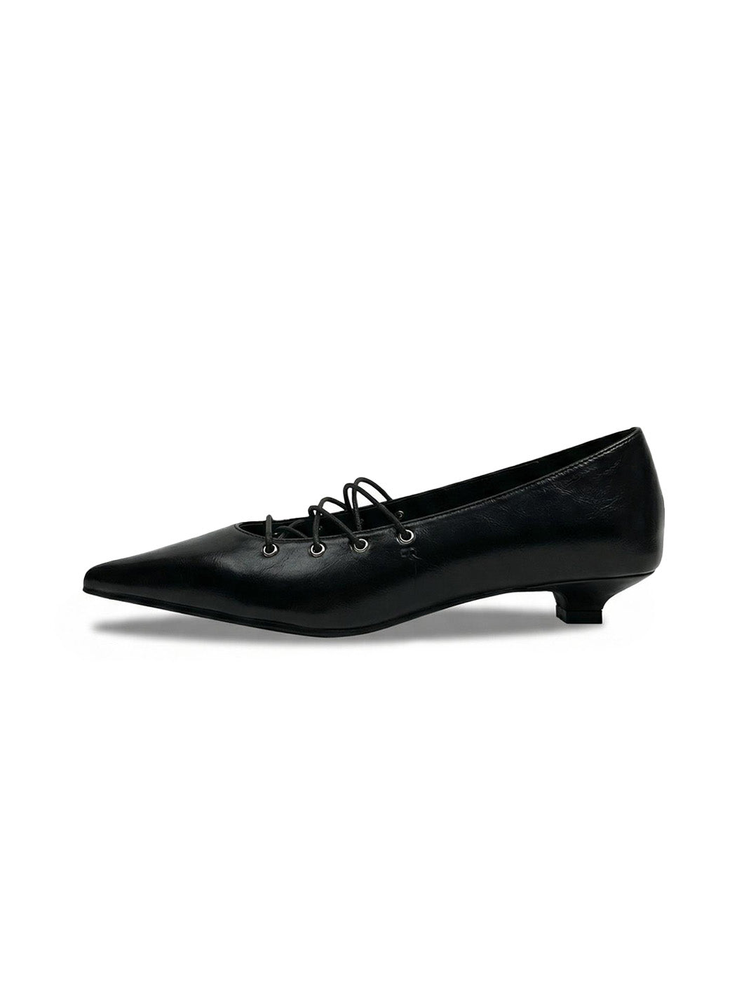 Black Corset-Lace Pointed Ballet Flats