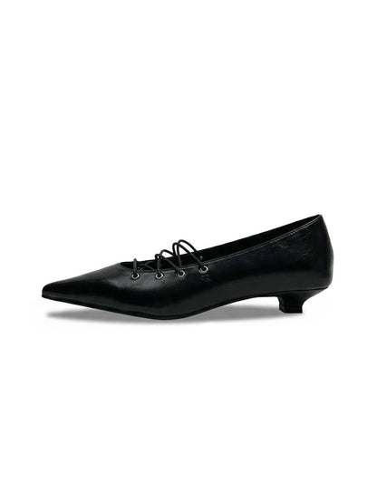 Black Corset-Lace Pointed Ballet Flats