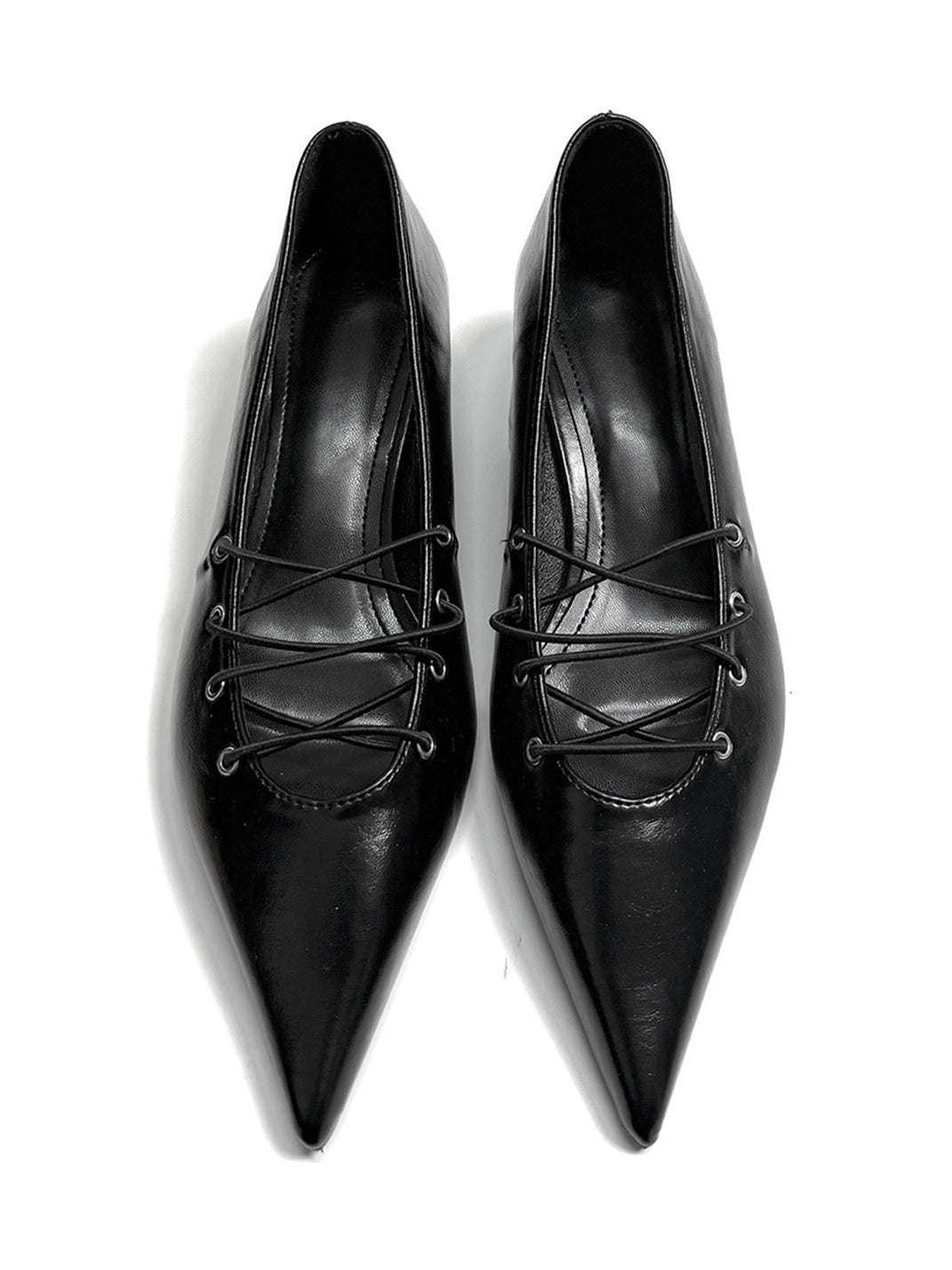 Black Corset-Lace Pointed Ballet Flats