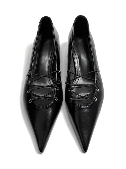 Black Corset-Lace Pointed Ballet Flats