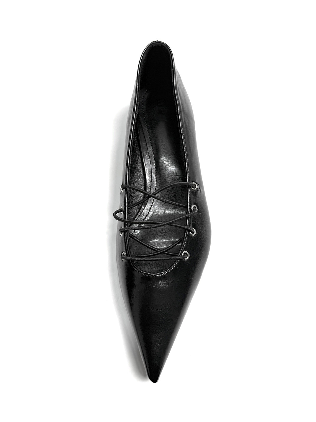 Black Corset-Lace Pointed Ballet Flats