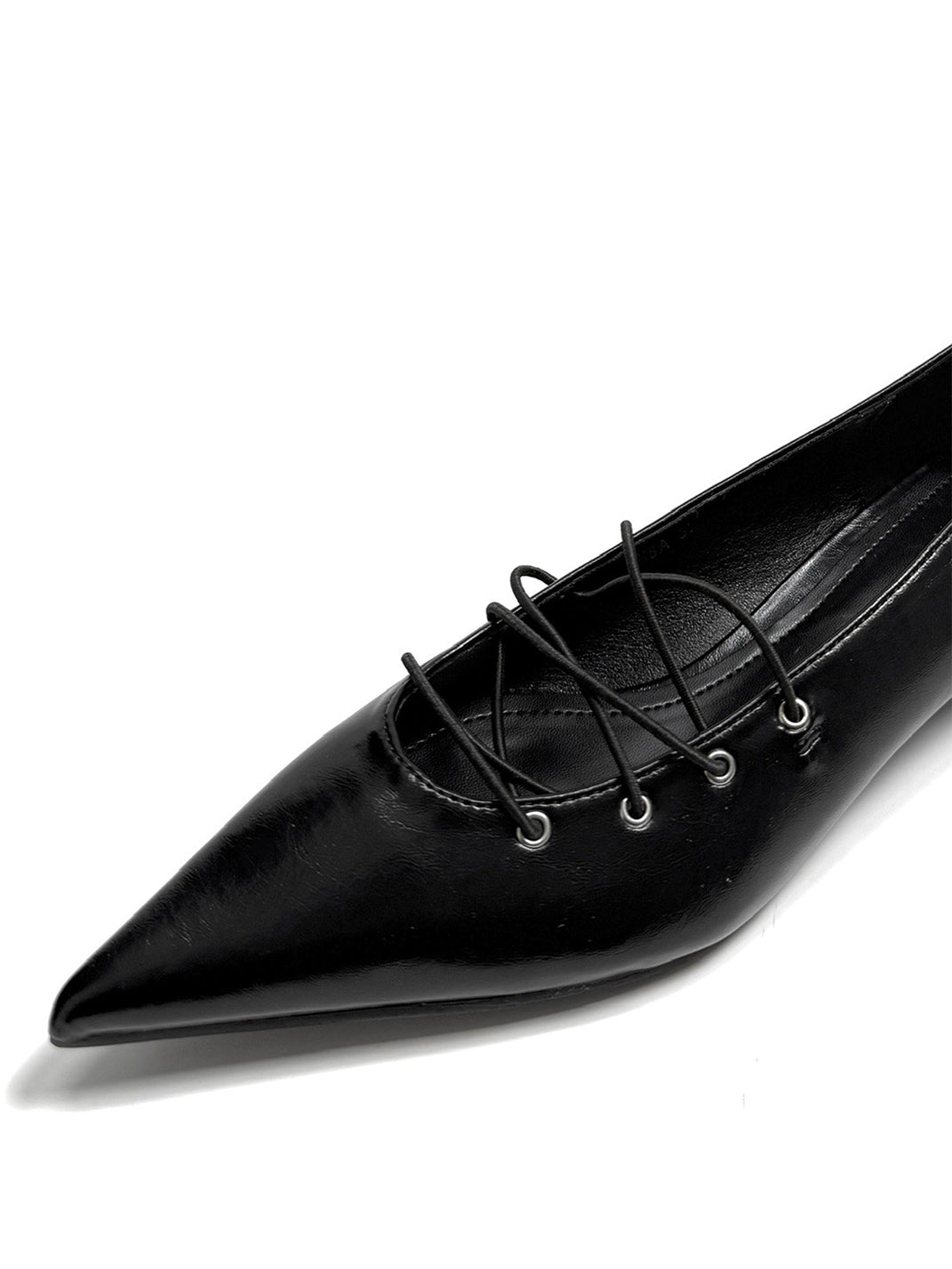 Black Corset-Lace Pointed Ballet Flats