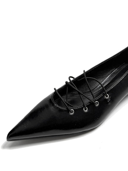 Black Corset-Lace Pointed Ballet Flats