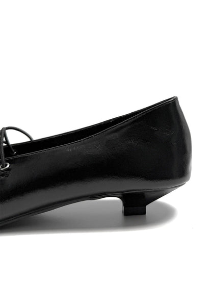 Black Corset-Lace Pointed Ballet Flats