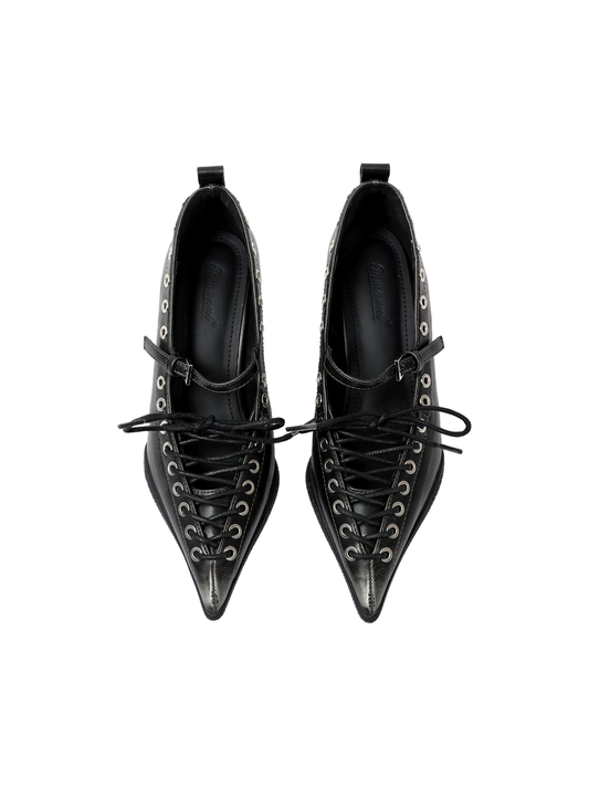 Black Corset-Lace Pointed Stiletto Pumps