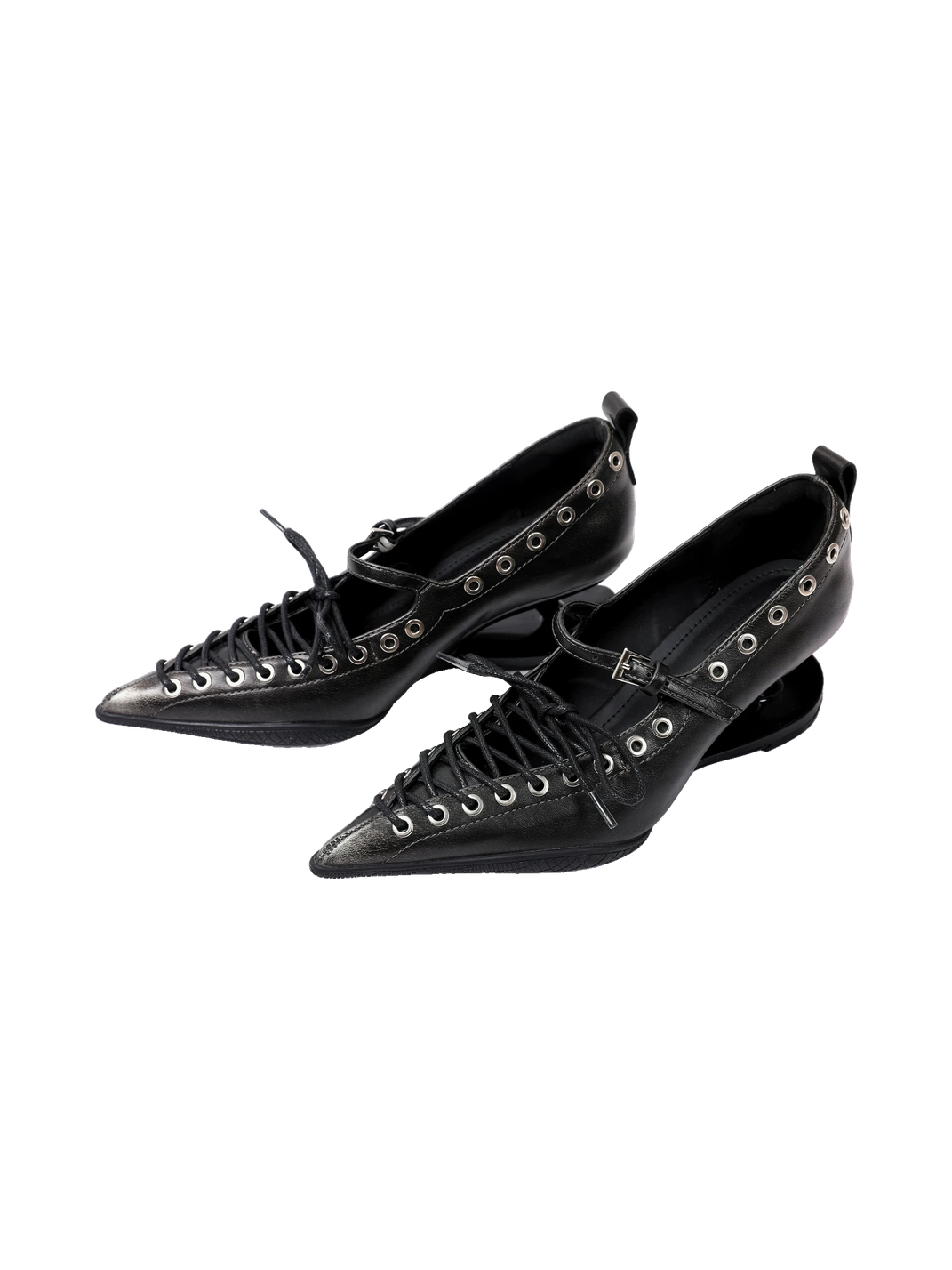 Black Corset-Lace Pointed Stiletto Pumps