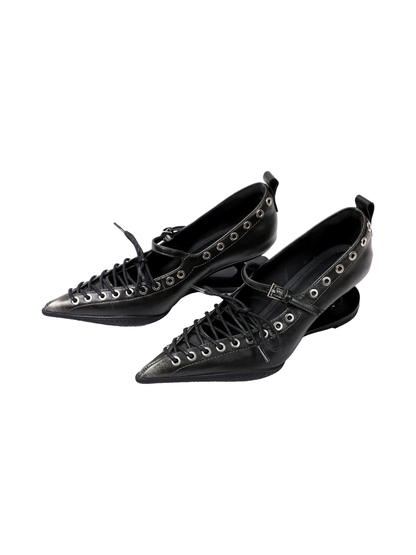 Black Corset-Lace Pointed Stiletto Pumps