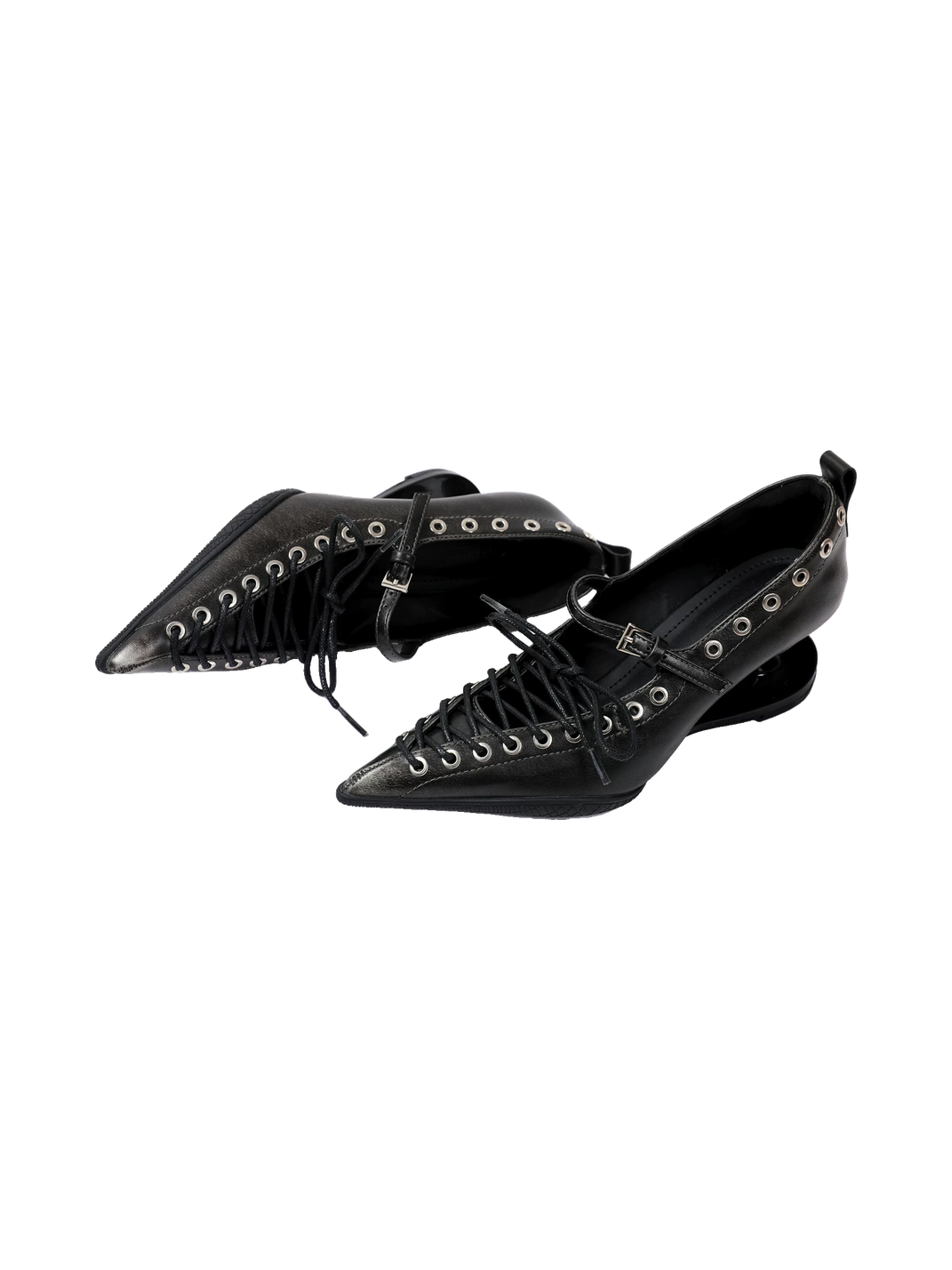Black Corset-Lace Pointed Stiletto Pumps