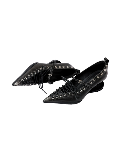 Black Corset-Lace Pointed Stiletto Pumps